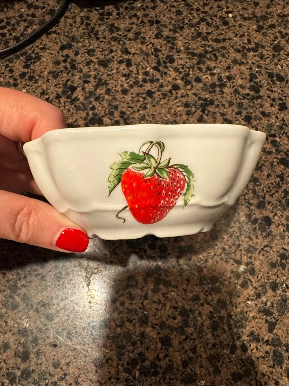 Vintage Porcelain Bowl with Red Strawberry Accent